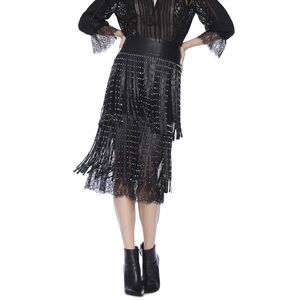 Alice + Olivia Senna Studded Leather Fringe Skirt